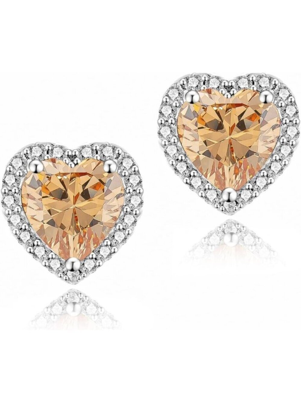 Women's Heart Tan Elegant Mall Dainty Halo Birthstone Cubic Zirconia Earring